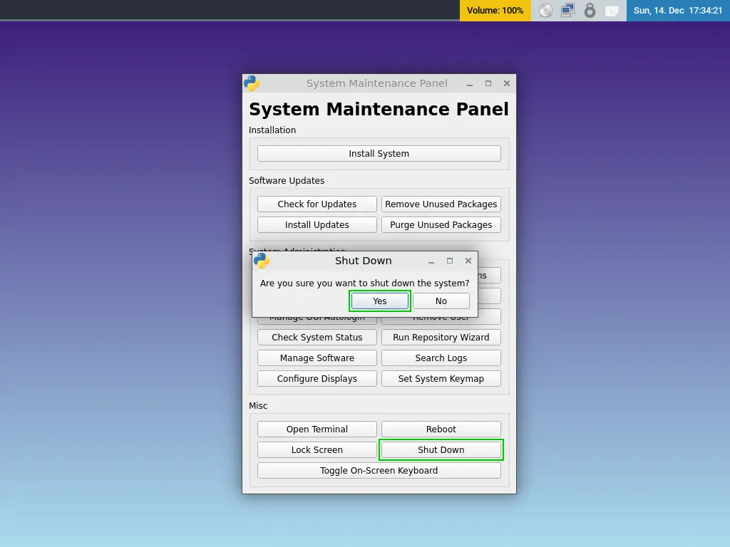 Kicksecure ISO Sysmaint Shut Down