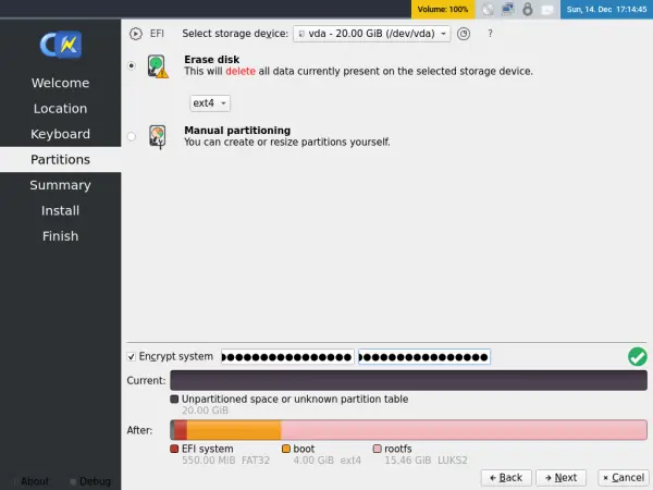 Kicksecure calamares partition