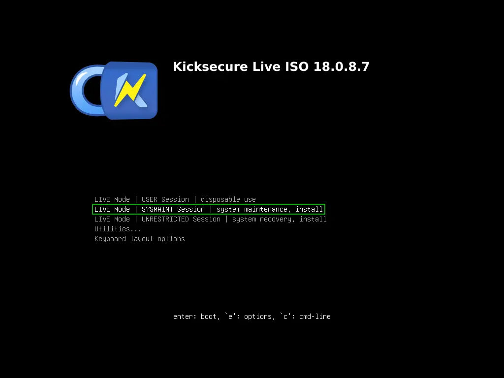 Kicksecure ISO GRUB Sysmaint